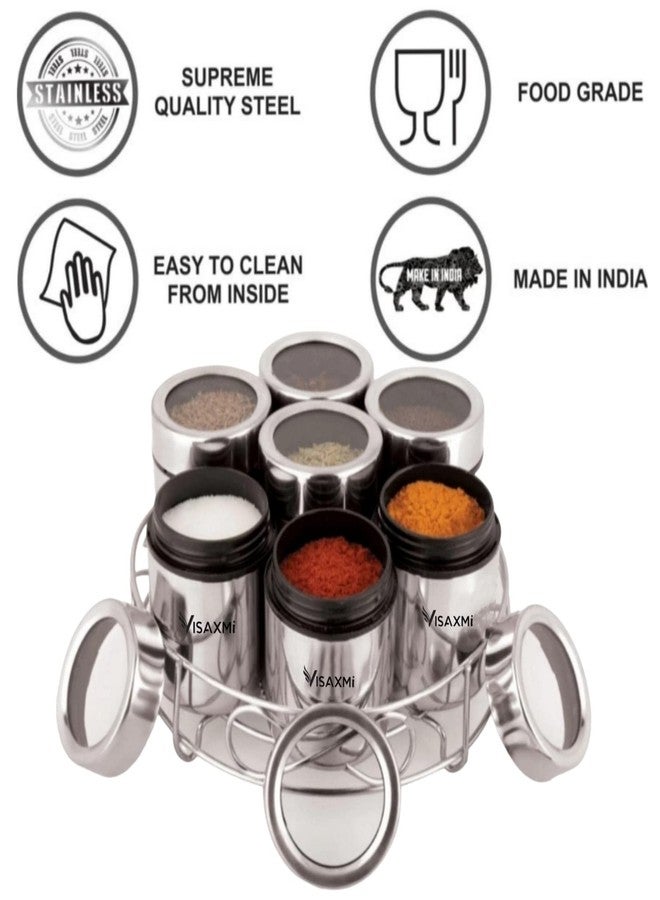 VISAXMI Stainless Steel Round Shape Masala (Spice) Box/Dabba/Organiser with See Through Lid with 7 Containers and 7 Small Spoon (Small Size) - Image 2